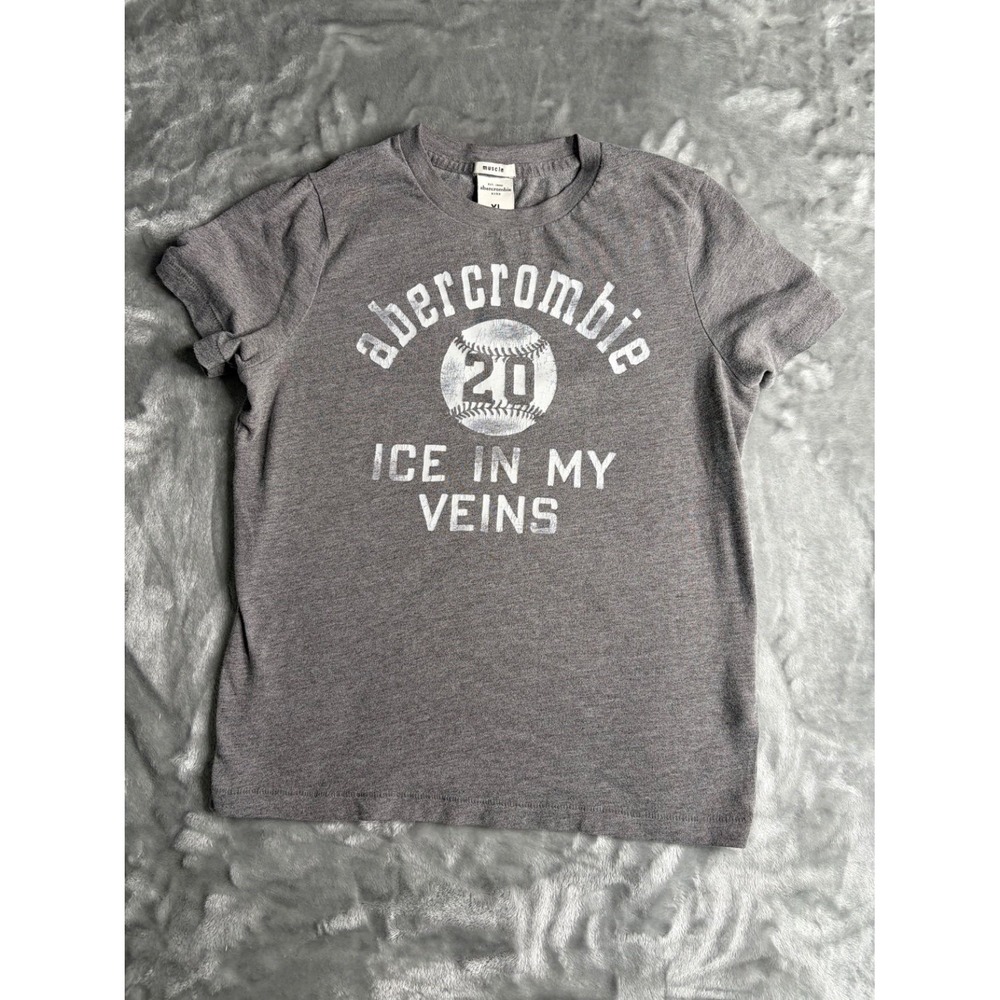Abercrombie Kids Muscle T-Shirt XL‎ Gray Baseball Ice In My Veins Graphic Tee
